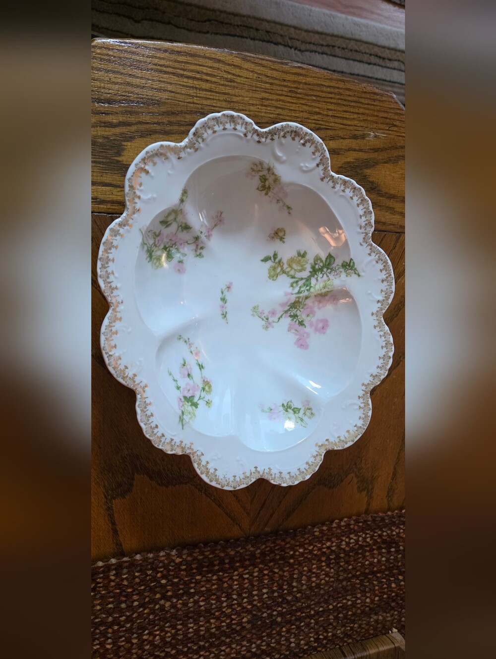 Antique Q&L G Austria Porcelain Floral Serving Bowl Gold Trim